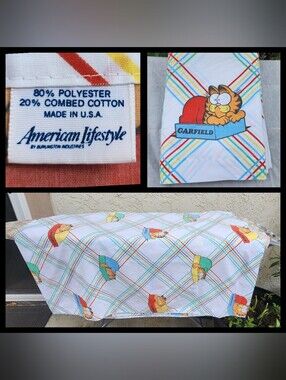 Vintage 1978 Garfield The Cat Twin FLAT Bed Sheet Only - AMERICAN LIFESTYLE